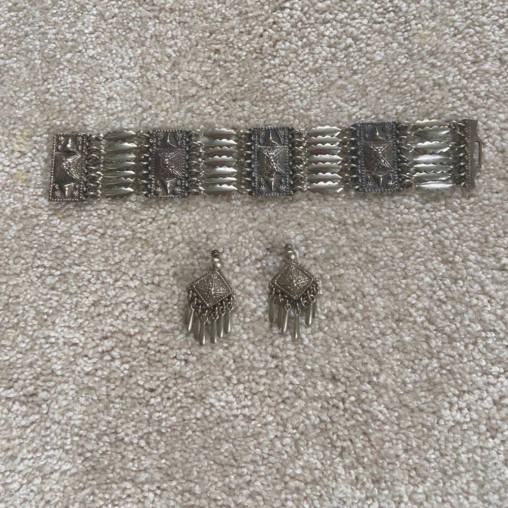 Antique silver bracelet and earrings